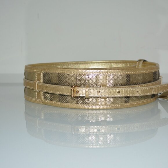 NWT BURBERRY METALLIC LIGHT GOLD WITH BURBERRY SIGNATURE CHECK - Picture 4 of 6